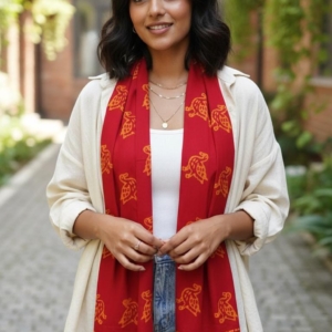 Red Pure Cotton Hand-Painted Wax Batik Stole for Winter